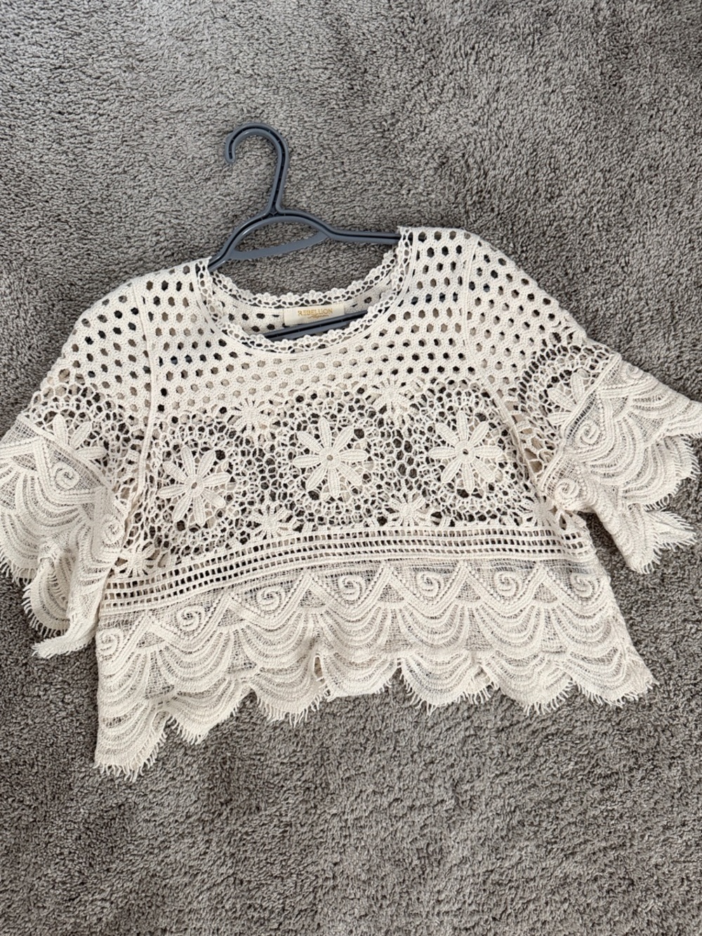 Boho Crochet Short Sleeve Top – Cream